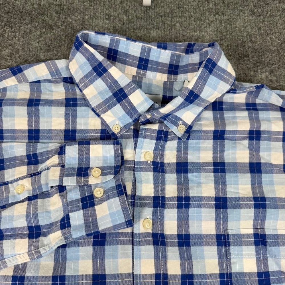 Alan Paine Plaid Button Down Shirt Mens XL Blue Cotton Long Sleeve EUC